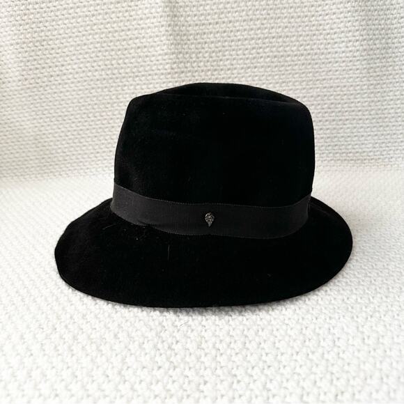 Helen Kaminski Australia Black Rabbit Fur Felt Ribbon Trim Fedora Classic Hat OS main image 9